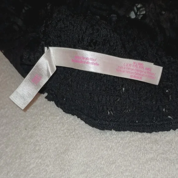 Pink Victoria's Secret Black Smocked Lace Bralette Size M - Picture 3 of 8